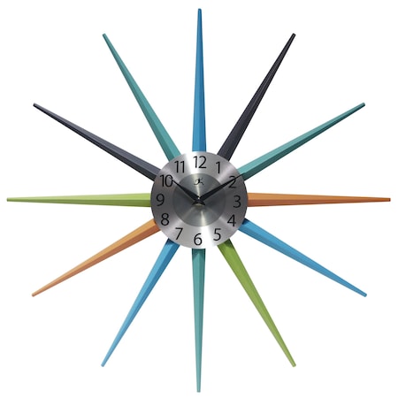 Infinity Instruments Stellar - 20 in Multi-Colored Solid Wood Spokes, Brushed Aluminum Dial, Silent Movement 15511MC